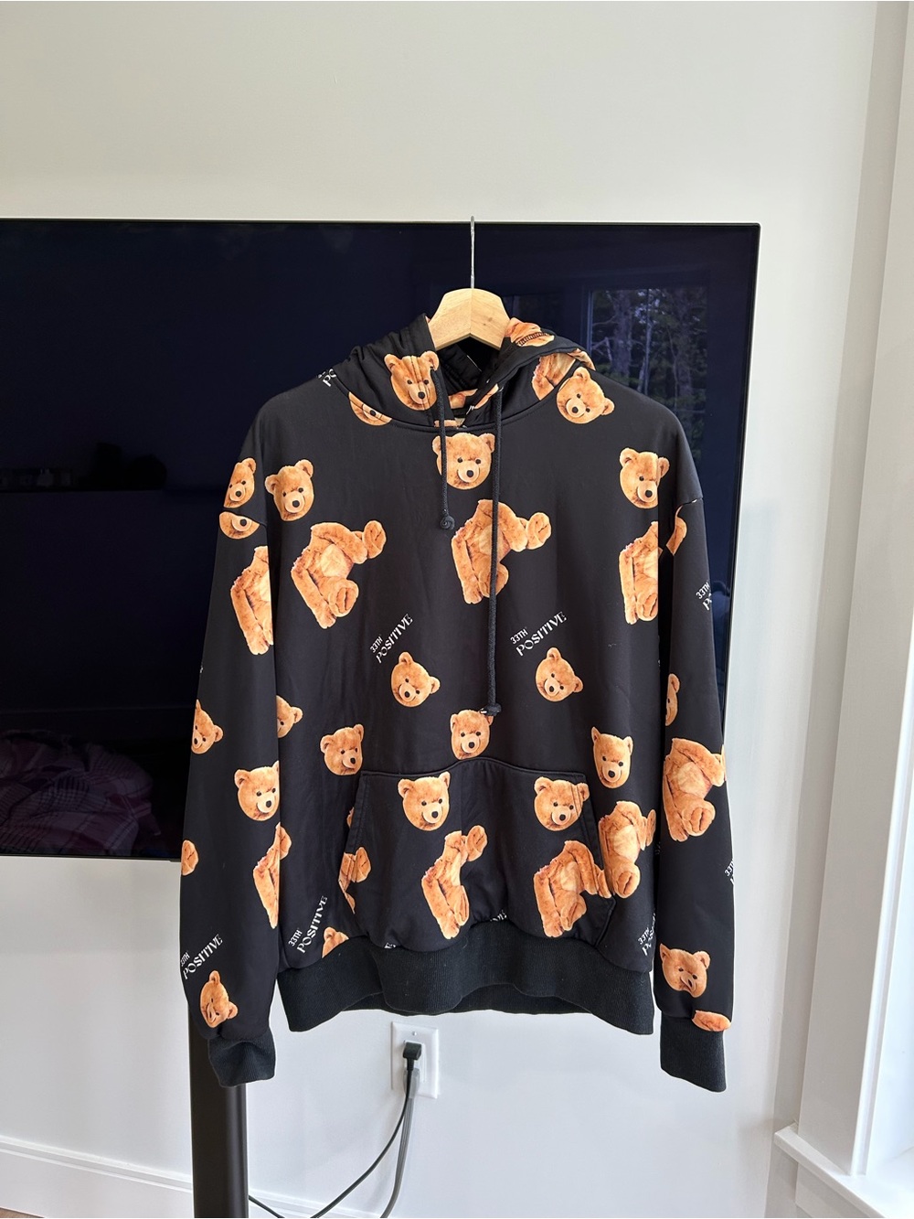 Black Teddy Bear Print Hoodie Sweatshirt